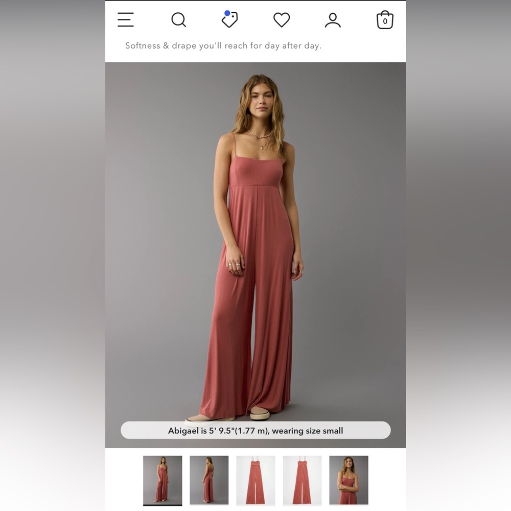 American Eagle tan Strapless Jumpsuit with Wide-Leg Design